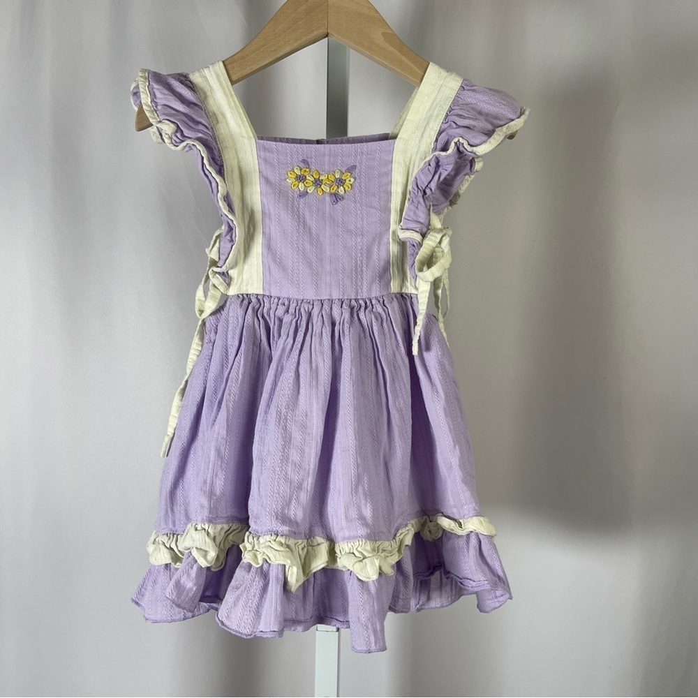 Beautiful 3T Pastel Embroidered Ruffle Cottagecore Boho Spring Dress Easter